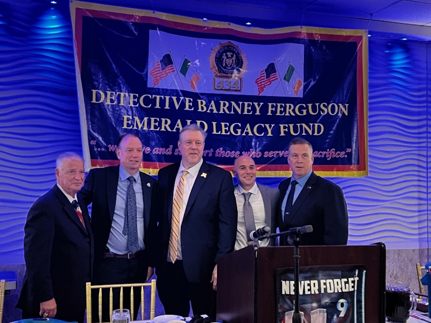 NPDF Executive Director SSA Joseph Occhipinti (Ret), NYPD PBA President Patrick Hendry, Commissioner James Ferguson, Peter Whelan, Past President NYPD Emerald Society and NYPD/FBI Human Trafficking Task Force P.O. John Zerafa.